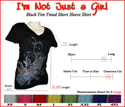 I'm Not Just a Girl Tire Tread Black Vneck Shirt