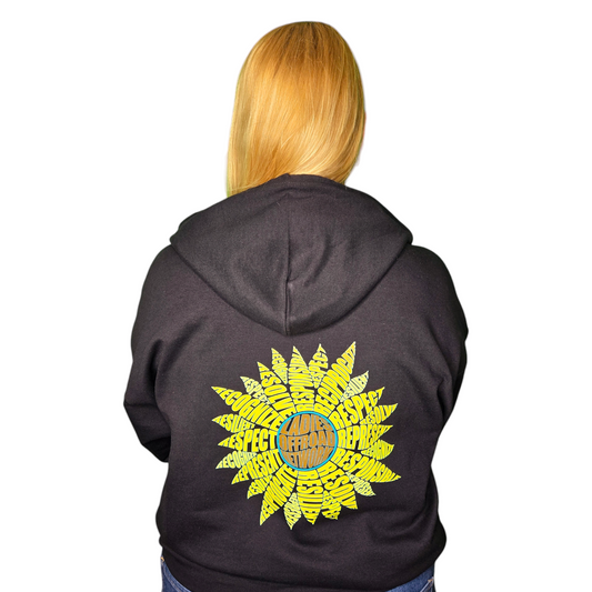 Ladies Offroad Network Sunflower Black Zip Hoodie