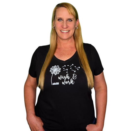 Ladies Offroad Network Wish and Work Black V Neck Tshirt