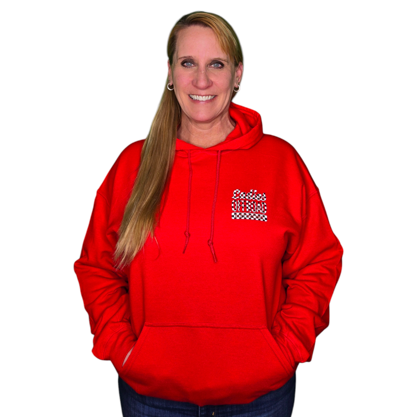 Ladies Offroad Network Checker Flag Red Hoodie