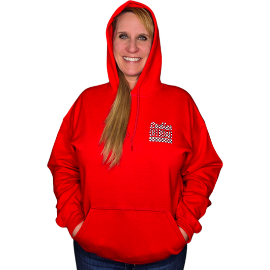 Ladies Offroad Network Checker Flag Red Hoodie